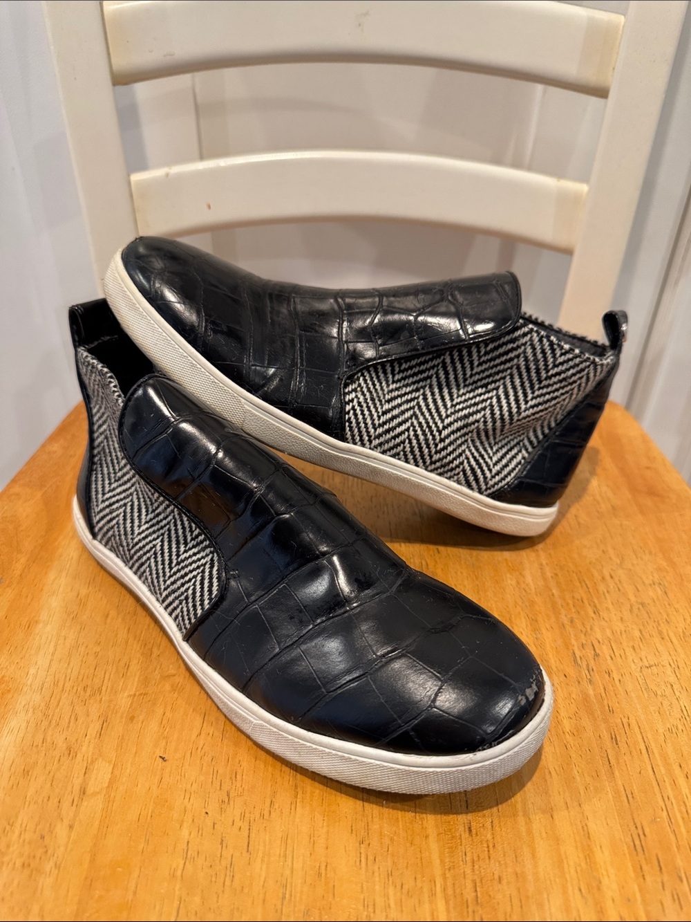 Circus by Sam Edelman Black Croc-Effect Slip-Ons with Herringbone Panels